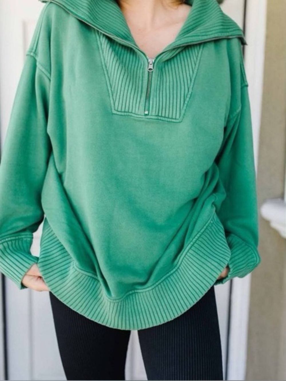aerie Green Half-Zip Ribbed Pullover